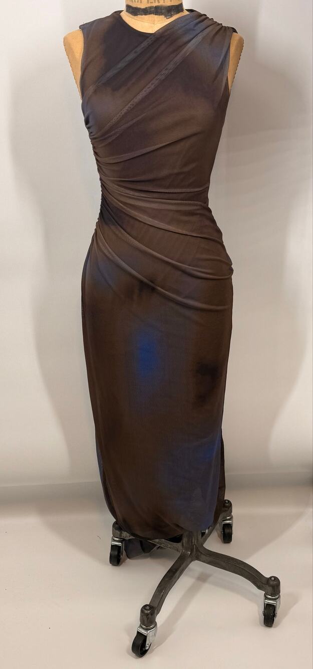 Zara Brown Black Ombre Mesh Ruched Maxi Dress Women’s Size S Sleeveless Bodycon